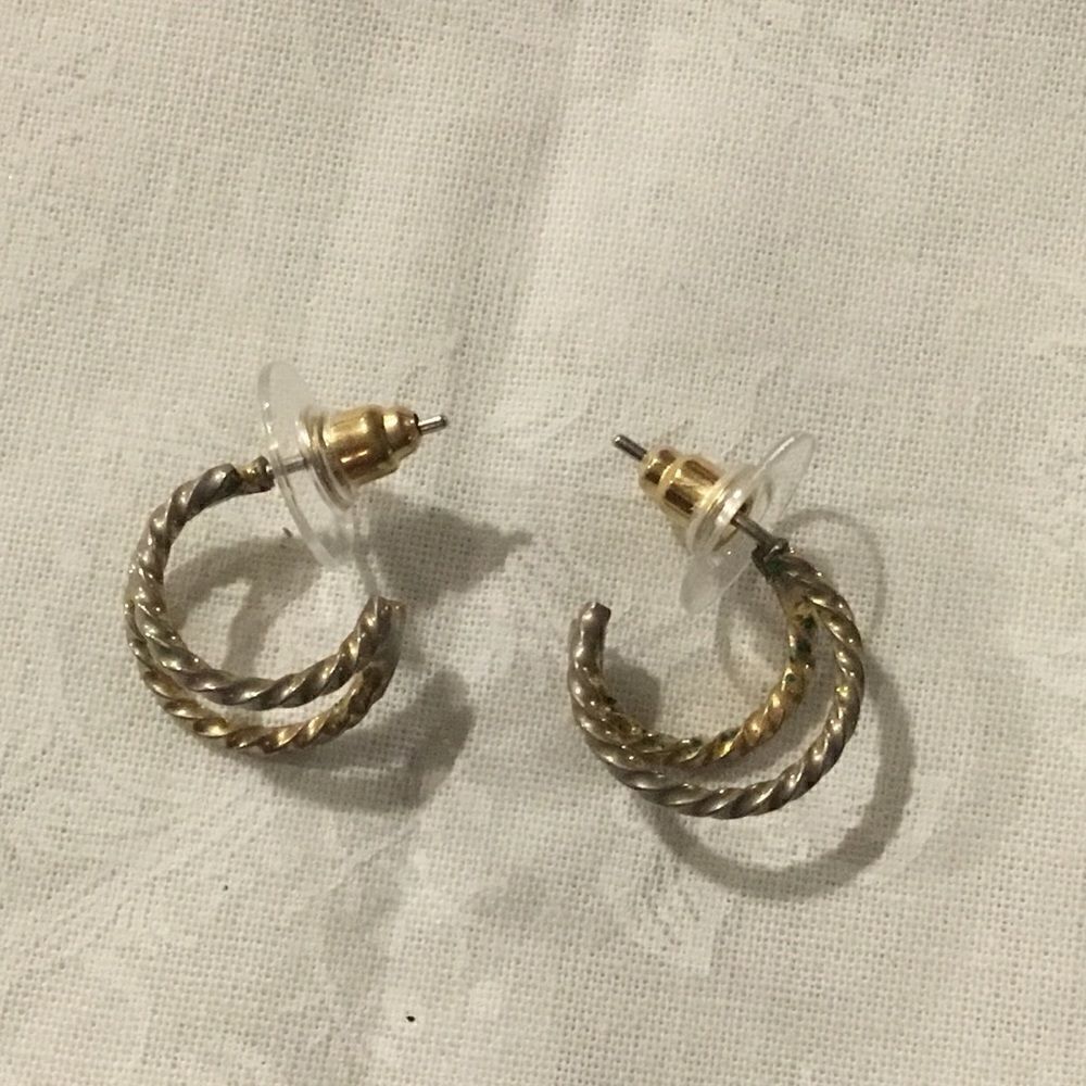Silvertone and Goldtone Braided Mini Hoop Earrings - Picture 2 of 4